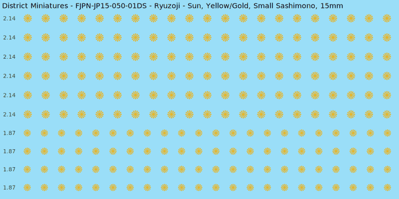 Ryuzoji clan mon, Yellow/Gold waterslide decal sheet, Small Sashimono banner sizes, 15mm
