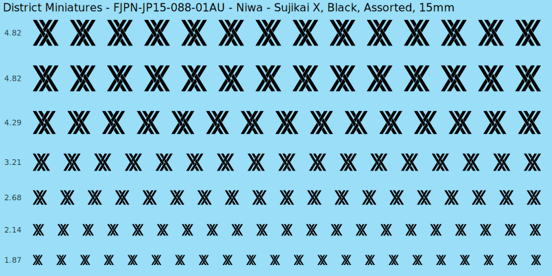 Niwa clan mon, Black waterslide decal sheet, Assorted banner sizes, 15mm