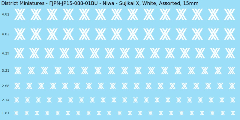 Niwa clan mon, White waterslide decal sheet, Assorted banner sizes, 15mm