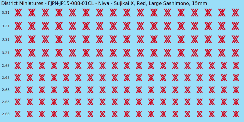 Niwa clan mon, Red waterslide decal sheet, Large Sashimono banner sizes, 15mm