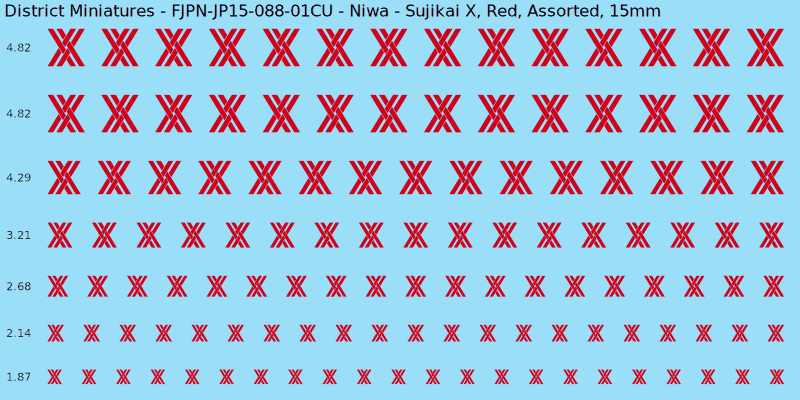 Niwa clan mon, Red waterslide decal sheet, Assorted banner sizes, 15mm