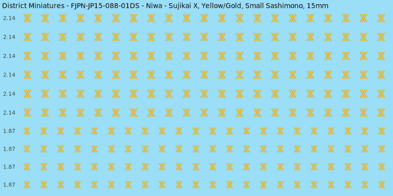 Niwa clan mon, Yellow/Gold waterslide decal sheet, Small Sashimono banner sizes, 15mm