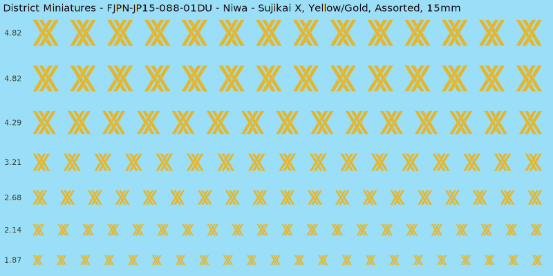 Niwa clan mon, Yellow/Gold waterslide decal sheet, Assorted banner sizes, 15mm