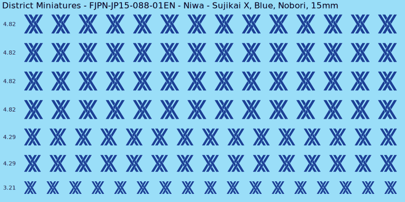 Niwa clan mon, Blue waterslide decal sheet, Nobori banner sizes, 15mm
