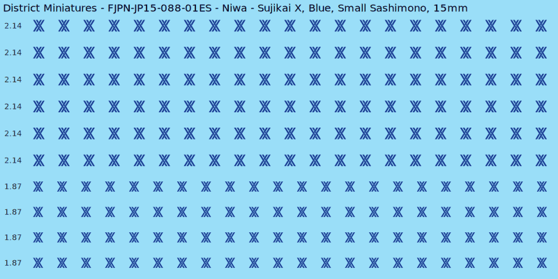 Niwa clan mon, Blue waterslide decal sheet, Small Sashimono banner sizes, 15mm