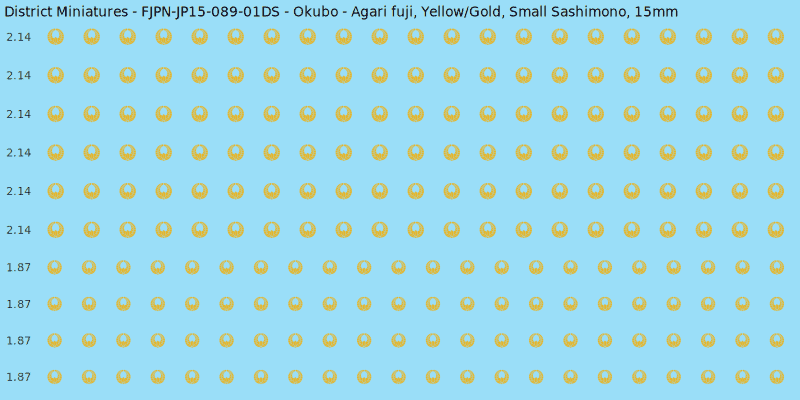 Okubo clan mon, Yellow/Gold waterslide decal sheet, Small Sashimono banner sizes, 15mm