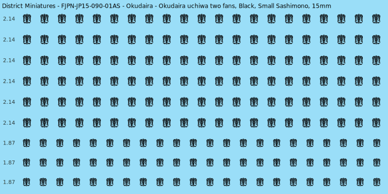 Okudaira clan mon, Black waterslide decal sheet, Small Sashimono banner sizes, 15mm