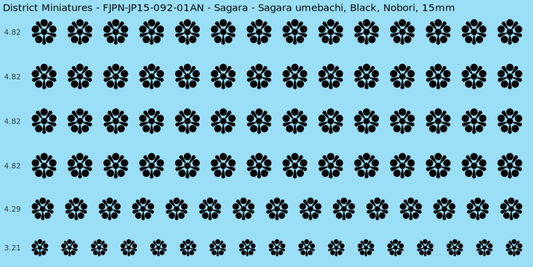 Sagara clan mon, Black waterslide decal sheet, Nobori banner sizes, 15mm