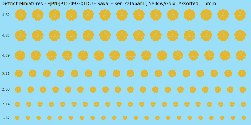 Sakai clan mon, Yellow/Gold waterslide decal sheet, Assorted banner sizes, 15mm