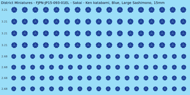 Sakai clan mon, Blue waterslide decal sheet, Large Sashimono banner sizes, 15mm