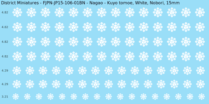 Nagao clan mon, White waterslide decal sheet, Nobori banner sizes, 15mm