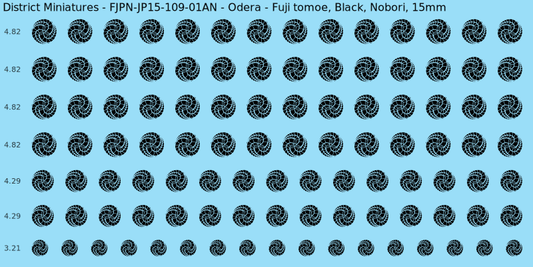 Odera clan mon, Black waterslide decal sheet, Nobori banner sizes, 15mm
