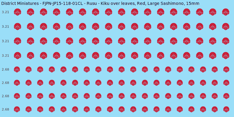 Rusu clan mon, Red waterslide decal sheet, Large Sashimono banner sizes, 15mm