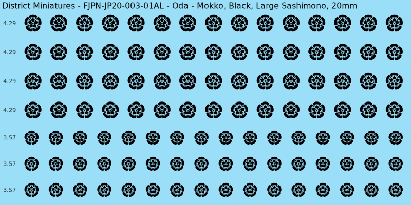 Oda clan mon, Black waterslide decal sheet, Large Sashimono banner sizes, 20mm