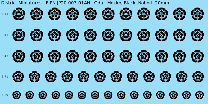 Oda clan mon, Black waterslide decal sheet, Nobori banner sizes, 20mm