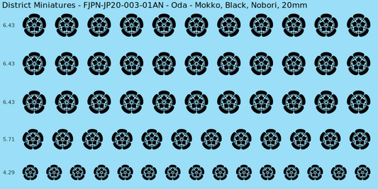 Oda clan mon, Black waterslide decal sheet, Nobori banner sizes, 20mm