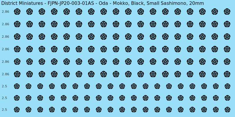 Oda clan mon, Black waterslide decal sheet, Small Sashimono banner sizes, 20mm