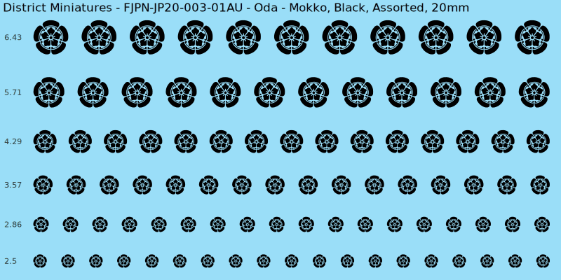 Oda clan mon, Black waterslide decal sheet, Assorted banner sizes, 20mm