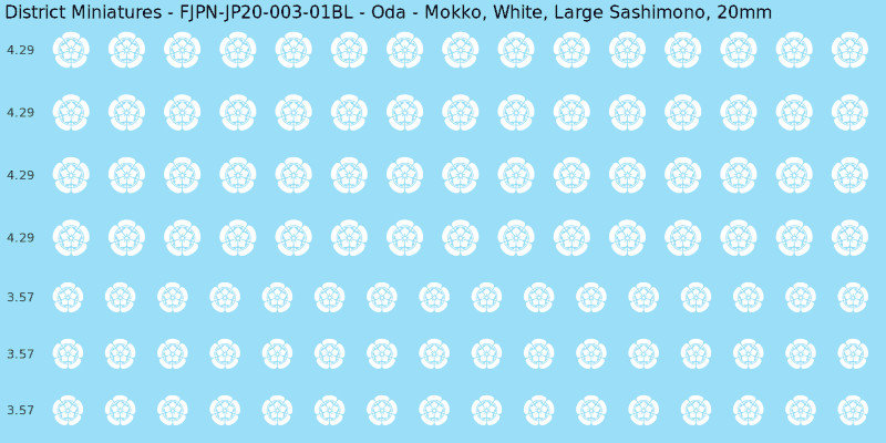Oda clan mon, White waterslide decal sheet, Large Sashimono banner sizes, 20mm