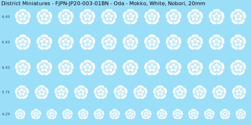 Oda clan mon, White waterslide decal sheet, Nobori banner sizes, 20mm