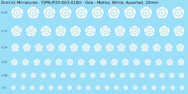 Oda clan mon, White waterslide decal sheet, Assorted banner sizes, 20mm