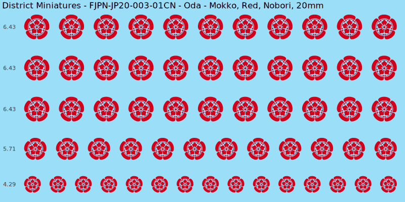 Oda clan mon, Red waterslide decal sheet, Nobori banner sizes, 20mm