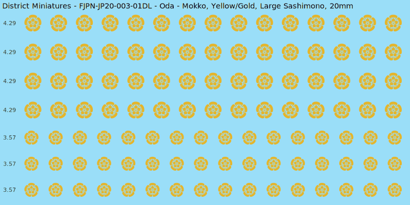 Oda clan mon, Yellow/Gold waterslide decal sheet, Large Sashimono banner sizes, 20mm