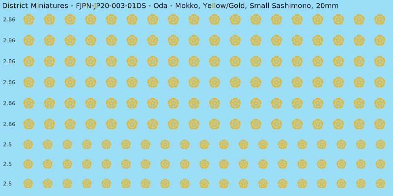 Oda clan mon, Yellow/Gold waterslide decal sheet, Small Sashimono banner sizes, 20mm