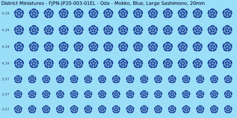 Oda clan mon, Blue waterslide decal sheet, Large Sashimono banner sizes, 20mm