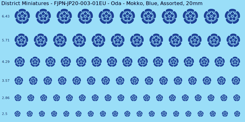 Oda clan mon, Blue waterslide decal sheet, Assorted banner sizes, 20mm
