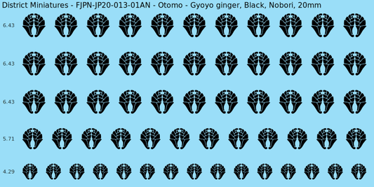 Otomo clan mon, Black waterslide decal sheet, Nobori banner sizes, 20mm
