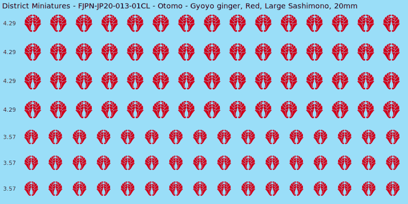 Otomo clan mon, Red waterslide decal sheet, Large Sashimono banner sizes, 20mm