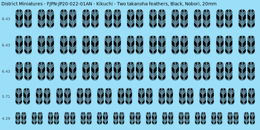 Kikuchi clan mon, Black waterslide decal sheet, Nobori banner sizes, 20mm