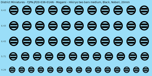 Mogami clan mon, Black waterslide decal sheet, Nobori banner sizes, 20mm