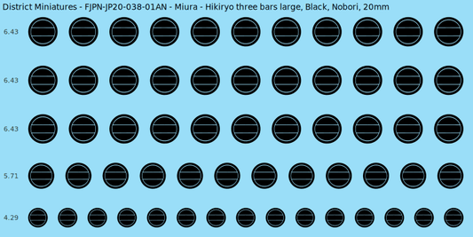 Miura clan mon, Black waterslide decal sheet, Nobori banner sizes, 20mm