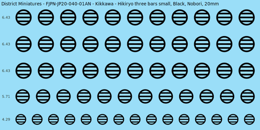 Kikkawa clan mon, Black waterslide decal sheet, Nobori banner sizes, 20mm