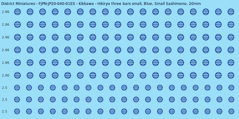 Kikkawa clan mon, Blue waterslide decal sheet, Small Sashimono banner sizes, 20mm