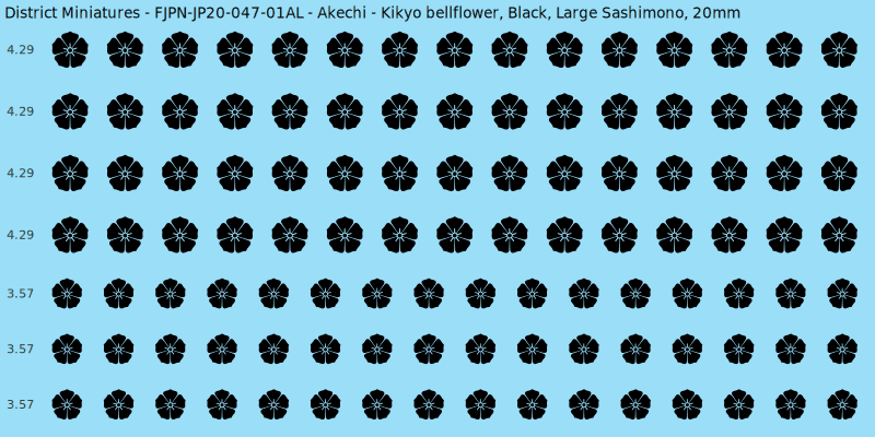 Akechi clan mon, Black waterslide decal sheet, Large Sashimono banner sizes, 20mm