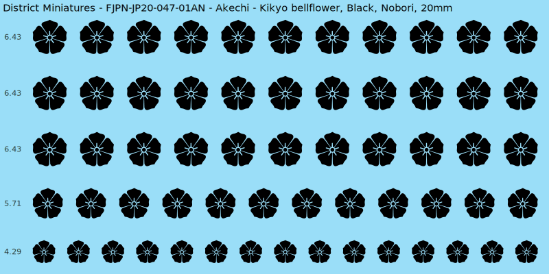 Akechi clan mon, Black waterslide decal sheet, Nobori banner sizes, 20mm