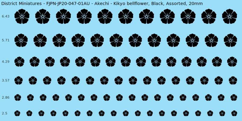 Akechi clan mon, Black waterslide decal sheet, Assorted banner sizes, 20mm