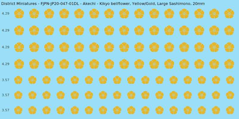 Akechi clan mon, Yellow/Gold waterslide decal sheet, Large Sashimono banner sizes, 20mm
