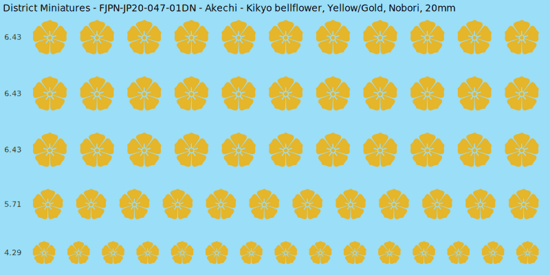 Akechi clan mon, Yellow/Gold waterslide decal sheet, Nobori banner sizes, 20mm
