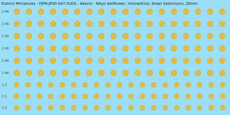Akechi clan mon, Yellow/Gold waterslide decal sheet, Small Sashimono banner sizes, 20mm