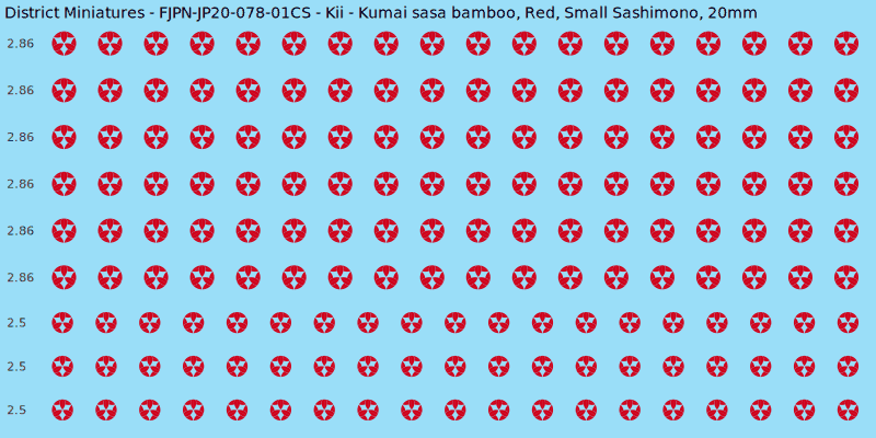 Kii clan mon, Red waterslide decal sheet, Small Sashimono banner sizes, 20mm