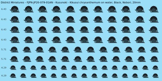 Kusunoki clan mon, Black waterslide decal sheet, Nobori banner sizes, 20mm