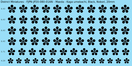 Maeda clan mon, Black waterslide decal sheet, Nobori banner sizes, 20mm