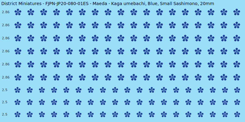 Maeda clan mon, Blue waterslide decal sheet, Small Sashimono banner sizes, 20mm