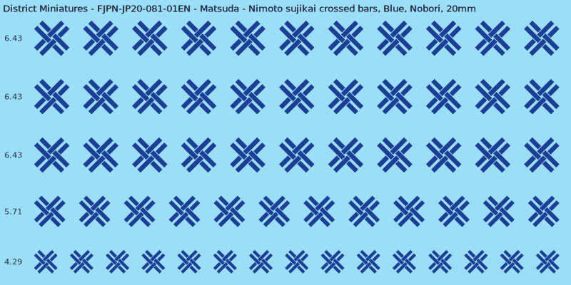 Matsuda clan mon, Blue waterslide decal sheet, Nobori banner sizes, 20mm