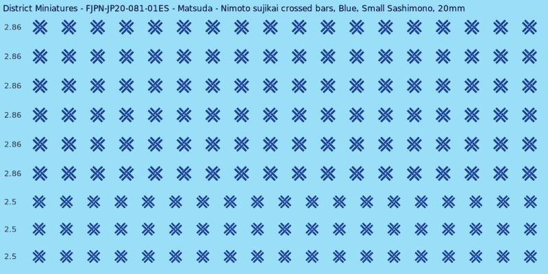 Matsuda clan mon, Blue waterslide decal sheet, Small Sashimono banner sizes, 20mm