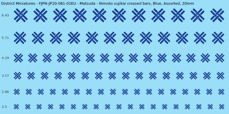 Matsuda clan mon, Blue waterslide decal sheet, Assorted banner sizes, 20mm
